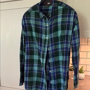 Women’s Blue and Green Plaid Shirt